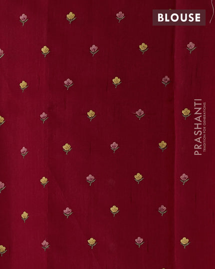 Art tussar saree maroon with plain body and floral embroidery border