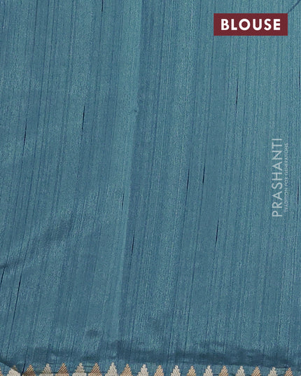 Art tussar saree blue with embroidery work and embroidery work border