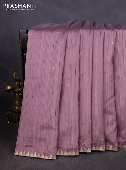 Art tussar saree pastel purple with embroidery work and embroidery work border