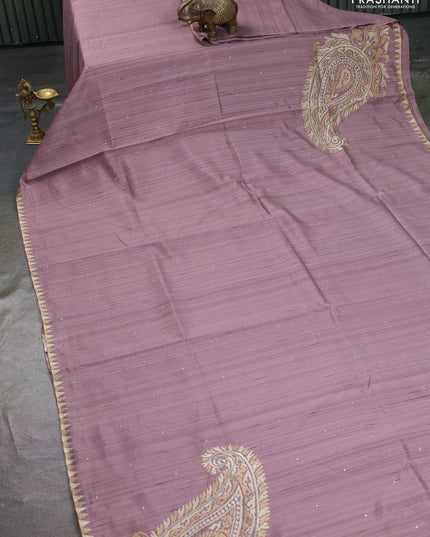 Art tussar saree pastel purple with embroidery work and embroidery work border