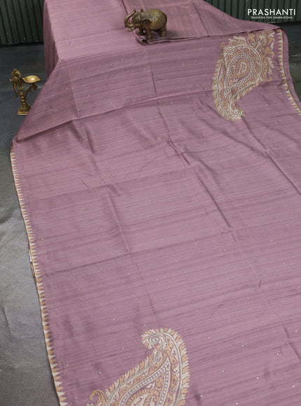 Art tussar saree pastel purple with embroidery work and embroidery work border