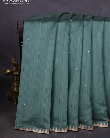 Art tussar saree pastel green with embroidery work and embroidery work border