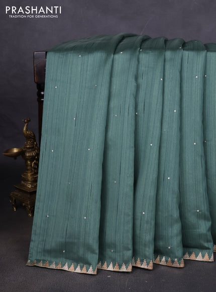 Art tussar saree pastel green with embroidery work and embroidery work border