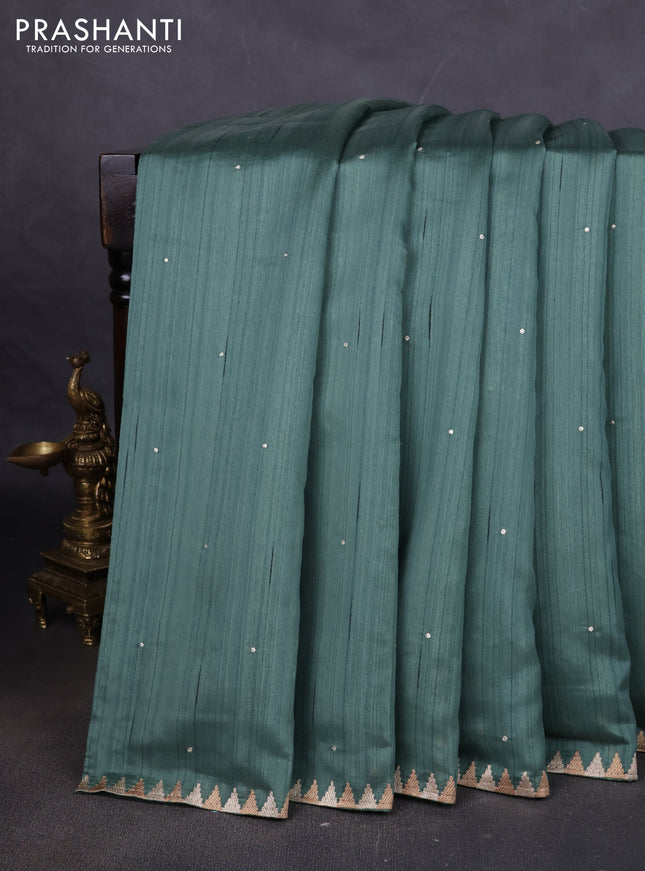 Art tussar saree pastel green with embroidery work and embroidery work border