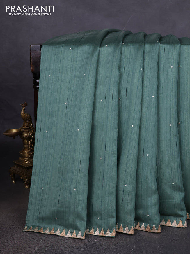 Art tussar saree pastel green with embroidery work and embroidery work border