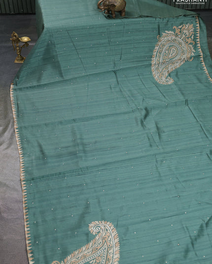Art tussar saree pastel green with embroidery work and embroidery work border