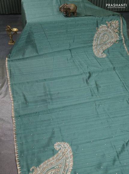 Art tussar saree pastel green with embroidery work and embroidery work border