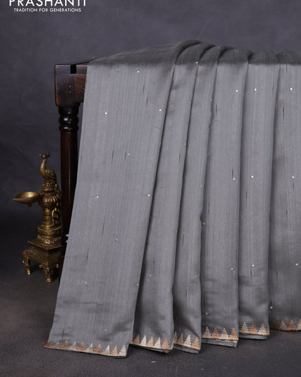 Art tussar saree grey with embroidery work and embroidery work border