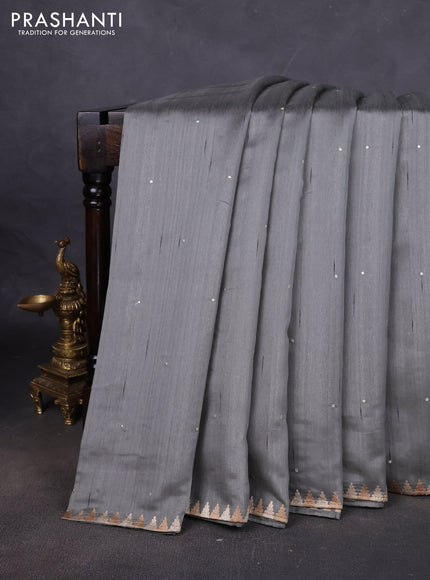 Art tussar saree grey with embroidery work and embroidery work border