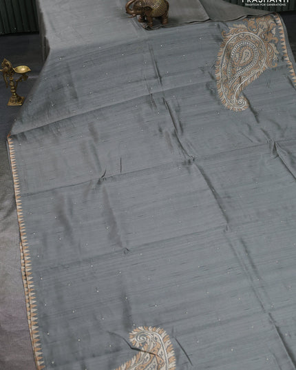 Art tussar saree grey with embroidery work and embroidery work border