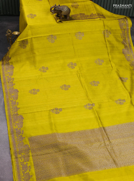 Banarasi raw silk saree lime yellow with thread & zari woven buttas and woven border