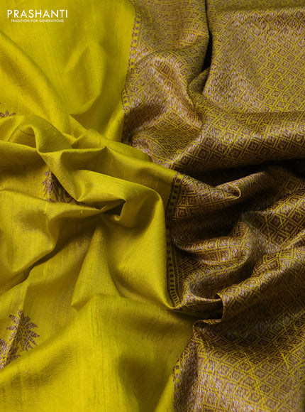 Banarasi raw silk saree lime yellow with thread & zari woven buttas and woven border