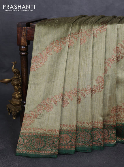 Banarasi raw silk saree pastel green and green with allover thread & zari weaves and woven border