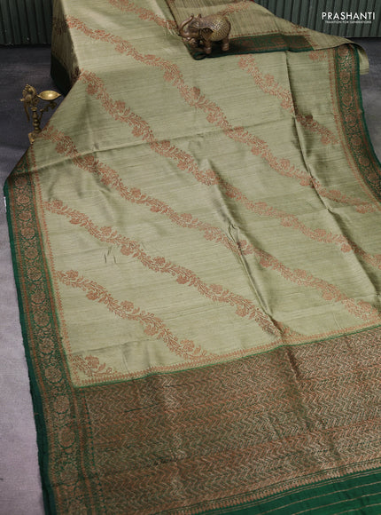Banarasi raw silk saree pastel green and green with allover thread & zari weaves and woven border