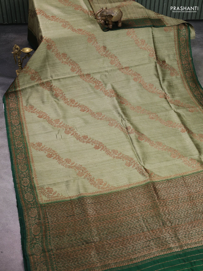 Banarasi raw silk saree pastel green and green with allover thread & zari weaves and woven border