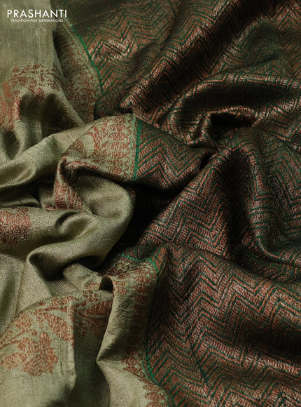 Banarasi raw silk saree pastel green and green with allover thread & zari weaves and woven border