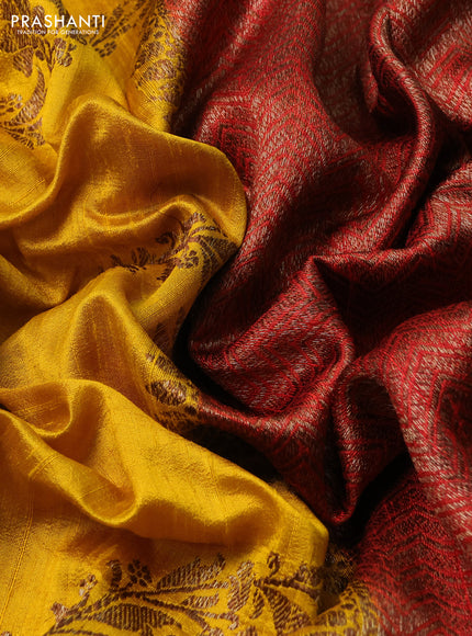 Banarasi raw silk saree yellow and maroon with allover thread & zari weaves and woven border