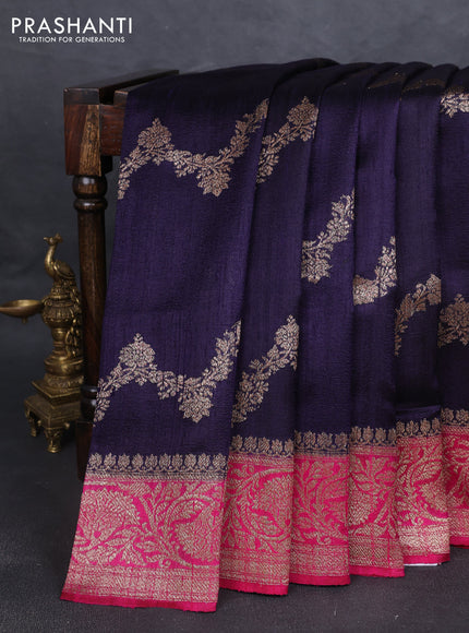 Banarasi raw silk saree deep jamun and pink with allover thread & zari weaves and woven border