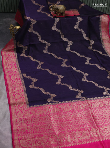 Banarasi raw silk saree deep jamun and pink with allover thread & zari weaves and woven border