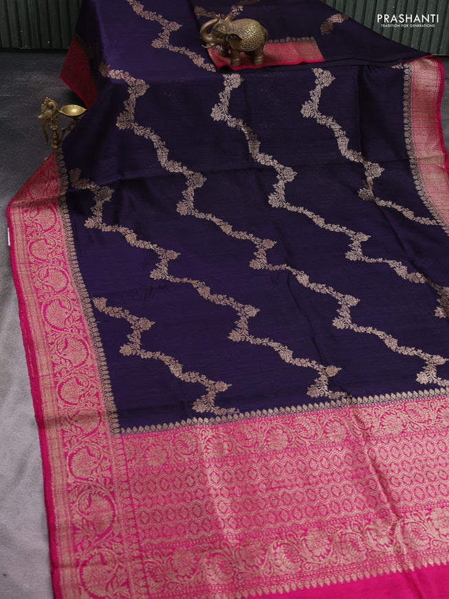 Banarasi raw silk saree deep jamun and pink with allover thread & zari weaves and woven border