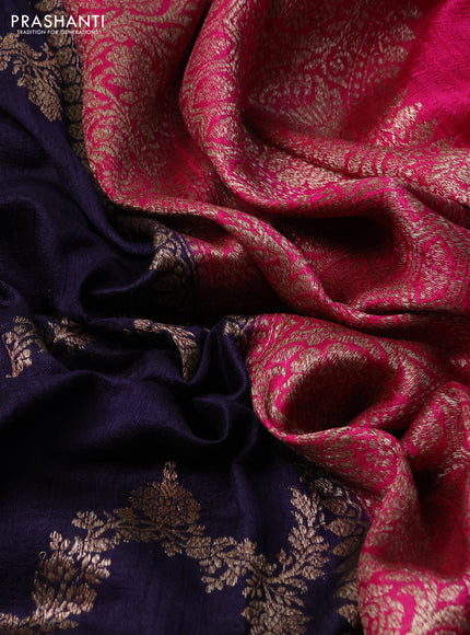 Banarasi raw silk saree deep jamun and pink with allover thread & zari weaves and woven border
