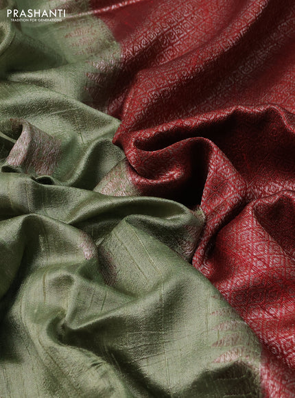 Banarasi raw silk saree pastel green and maroon violet with thread & zari woven buttas and long woven border