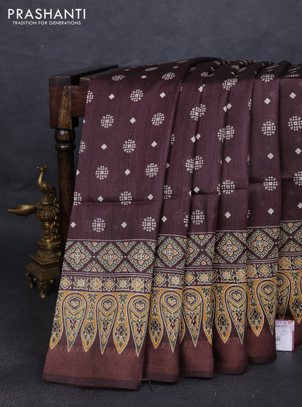 Munga tussar silk saree brown with allover butta prints and ajrakh printed pallu