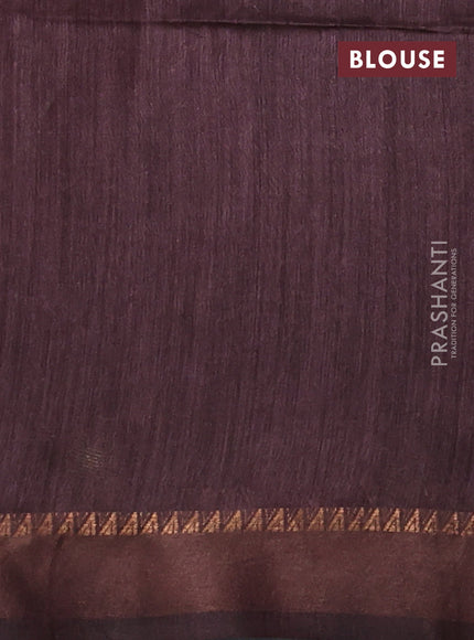 Munga tussar silk saree brown with allover butta prints and ajrakh printed pallu