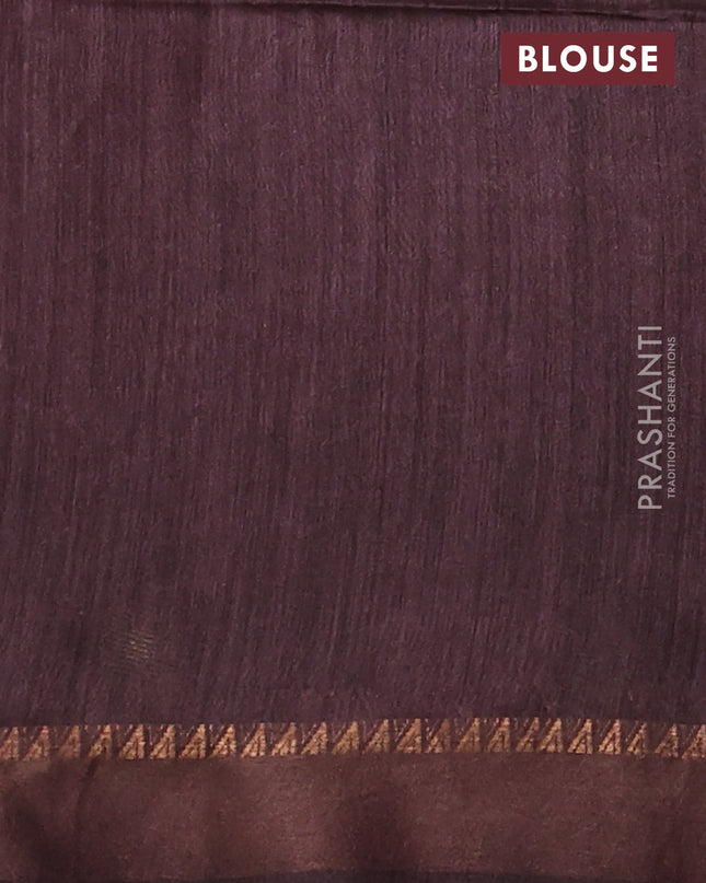 Munga tussar silk saree brown with allover butta prints and ajrakh printed pallu