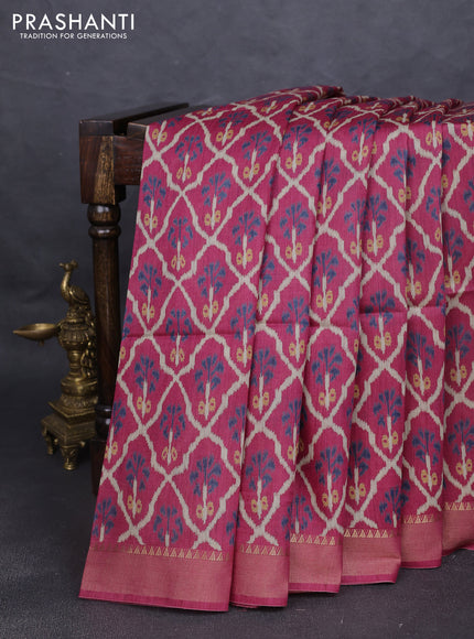 Munga tussar silk saree maroon with allover patola prints and zari woven border