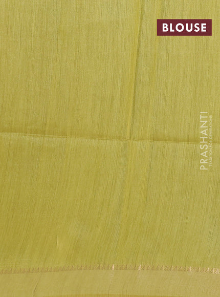 Munga tussar silk saree lime yellow with allover ikat butta prints and zari woven border