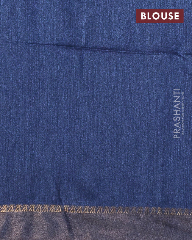 Munga tussar silk saree navy blue with allover patola prints and zari woven border