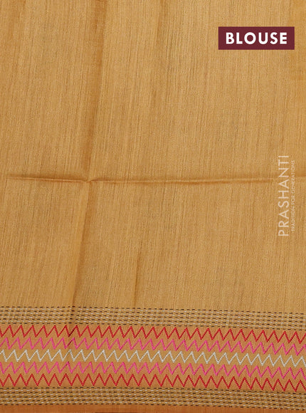 Munga tussar silk saree mustard yellow with allover patola prints and thread woven border