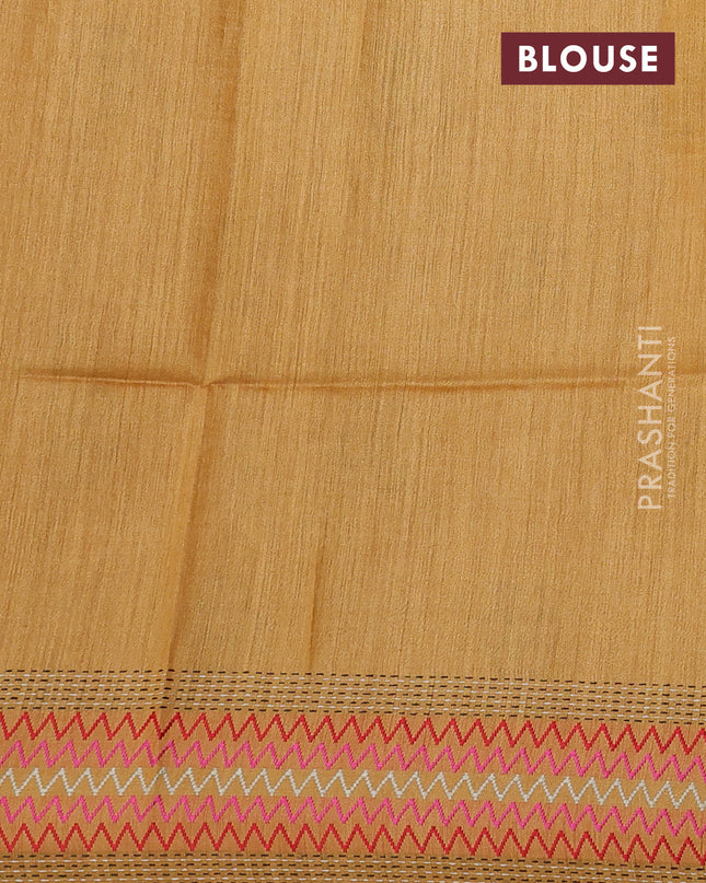 Munga tussar silk saree mustard yellow with allover patola prints and thread woven border