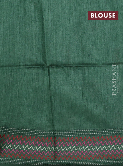 Munga tussar silk saree green with allover patola prints and thread woven border