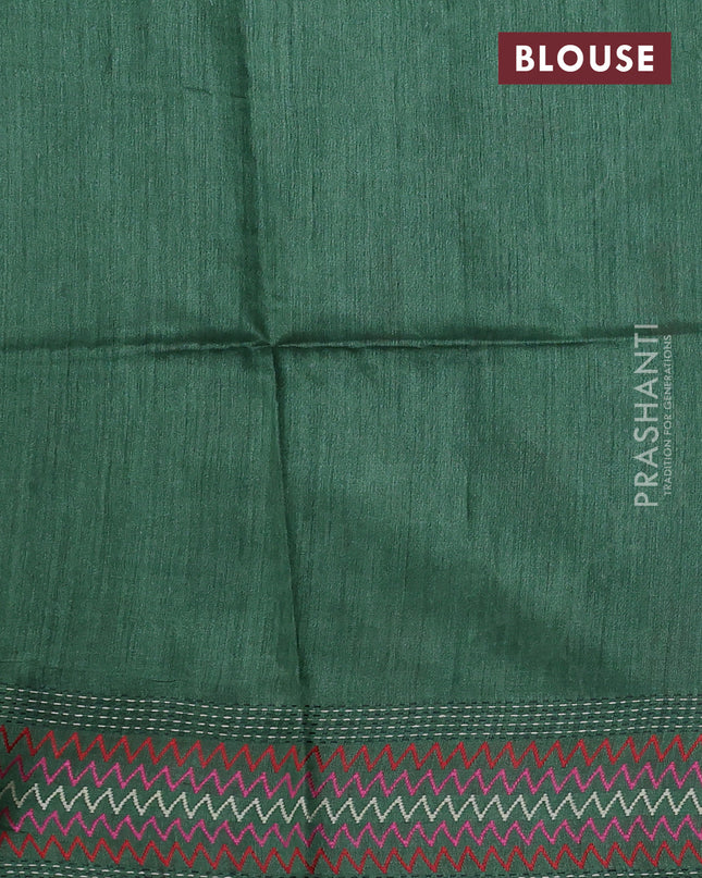 Munga tussar silk saree green with allover patola prints and thread woven border