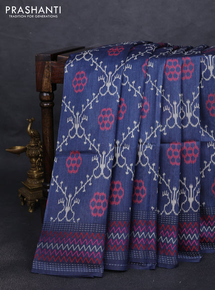 Munga tussar silk saree navy blue with allover patola prints and thread woven border