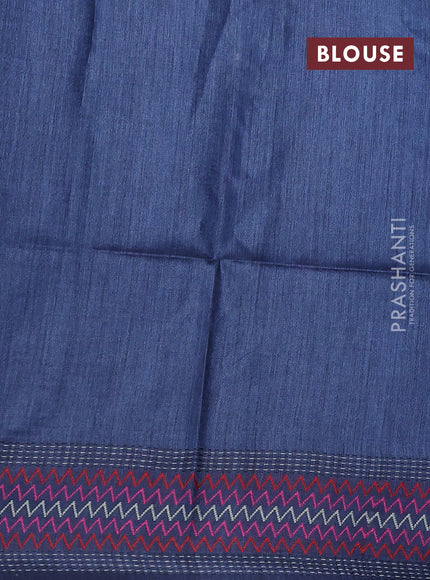 Munga tussar silk saree navy blue with allover patola prints and thread woven border