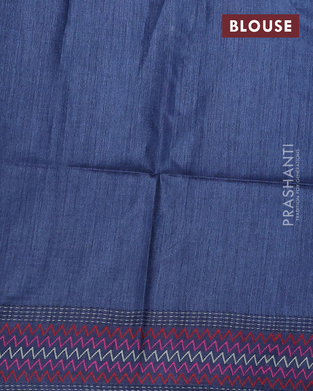Munga tussar silk saree navy blue with allover patola prints and thread woven border
