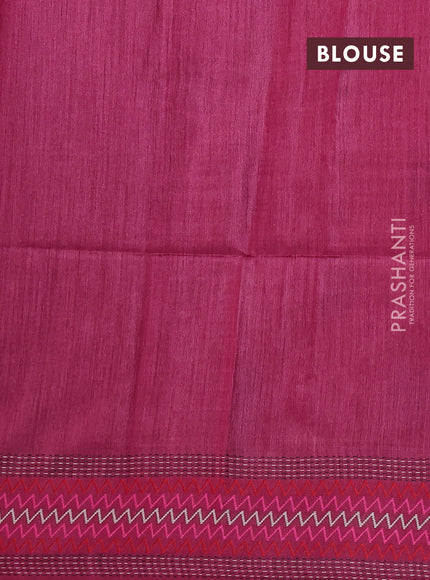 Munga tussar silk saree dark pink with allover patola prints and thread woven border