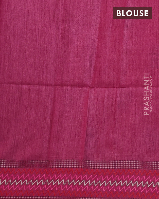 Munga tussar silk saree dark pink with allover patola prints and thread woven border