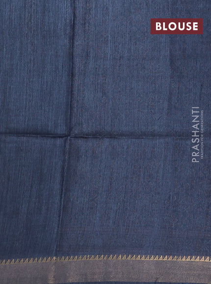 Munga tussar silk saree navy blue with allover ajrakh prints and zari woven border