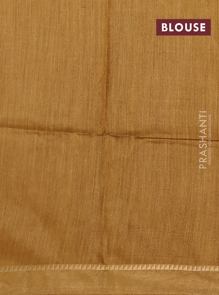 Munga tussar silk saree dark mustard with allover ajrakh prints and zari woven border
