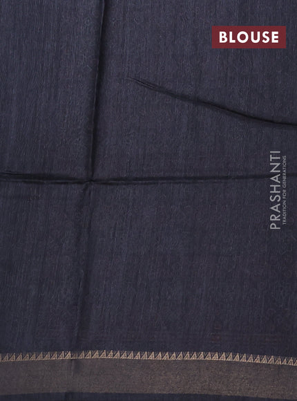 Munga tussar silk saree black with allover ajrakh prints and zari woven border