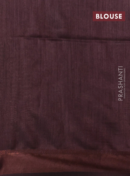 Munga tussar silk saree coffee brown with allover ajrakh prints and zari woven border