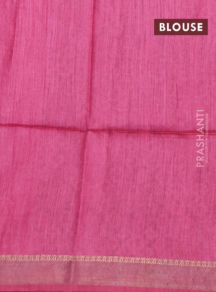 Munga tussar silk saree blue shade and pink with allover ikat prints and zari woven border