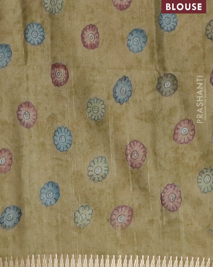 Semi matka saree elaichi green with allover kalamkari prints and temple design zari woven border