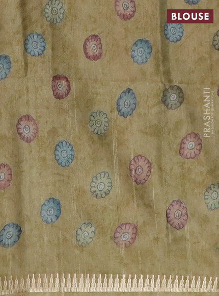 Semi matka saree elaichi green with allover kalamkari prints and temple design zari woven border