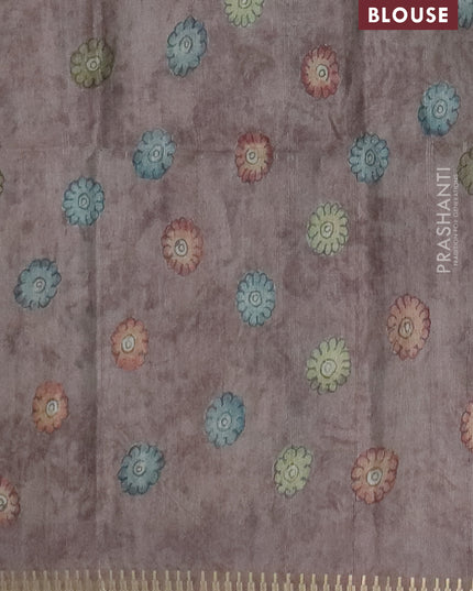 Semi matka saree pastel brown with allover kalamkari prints and temple design zari woven border