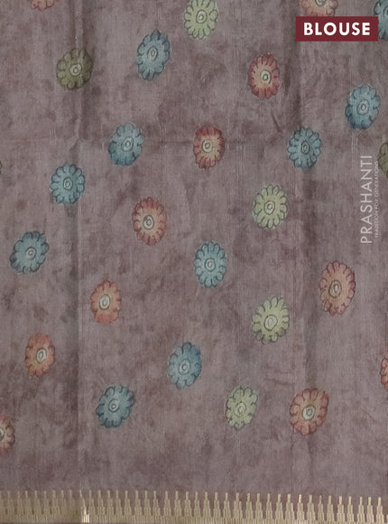 Semi matka saree pastel brown with allover kalamkari prints and temple design zari woven border